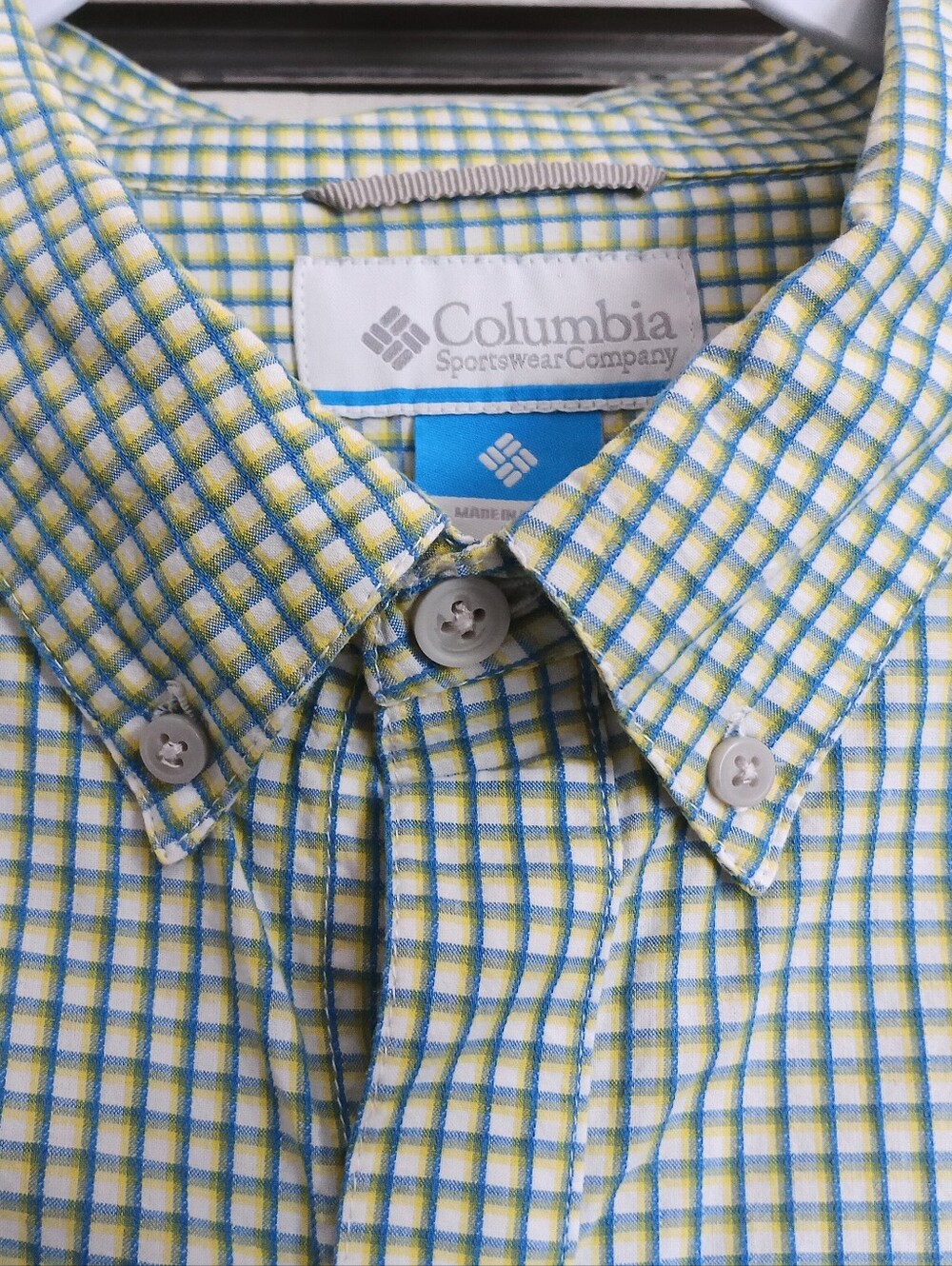 NWOT Columbia Seersucker Teal, Yellow & White Check Long Sleeve Shirt (XL)